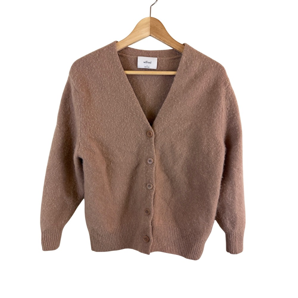 Wilfred Cardigan Women Size S Brown 100% Cashmere V-Neck Button Front FLAW